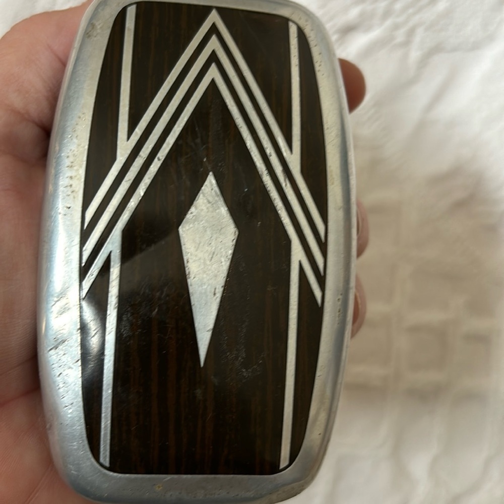 Vintage Art Deco silver tone and faux wood grain inlay look clothes brush - Picture 6 of 8